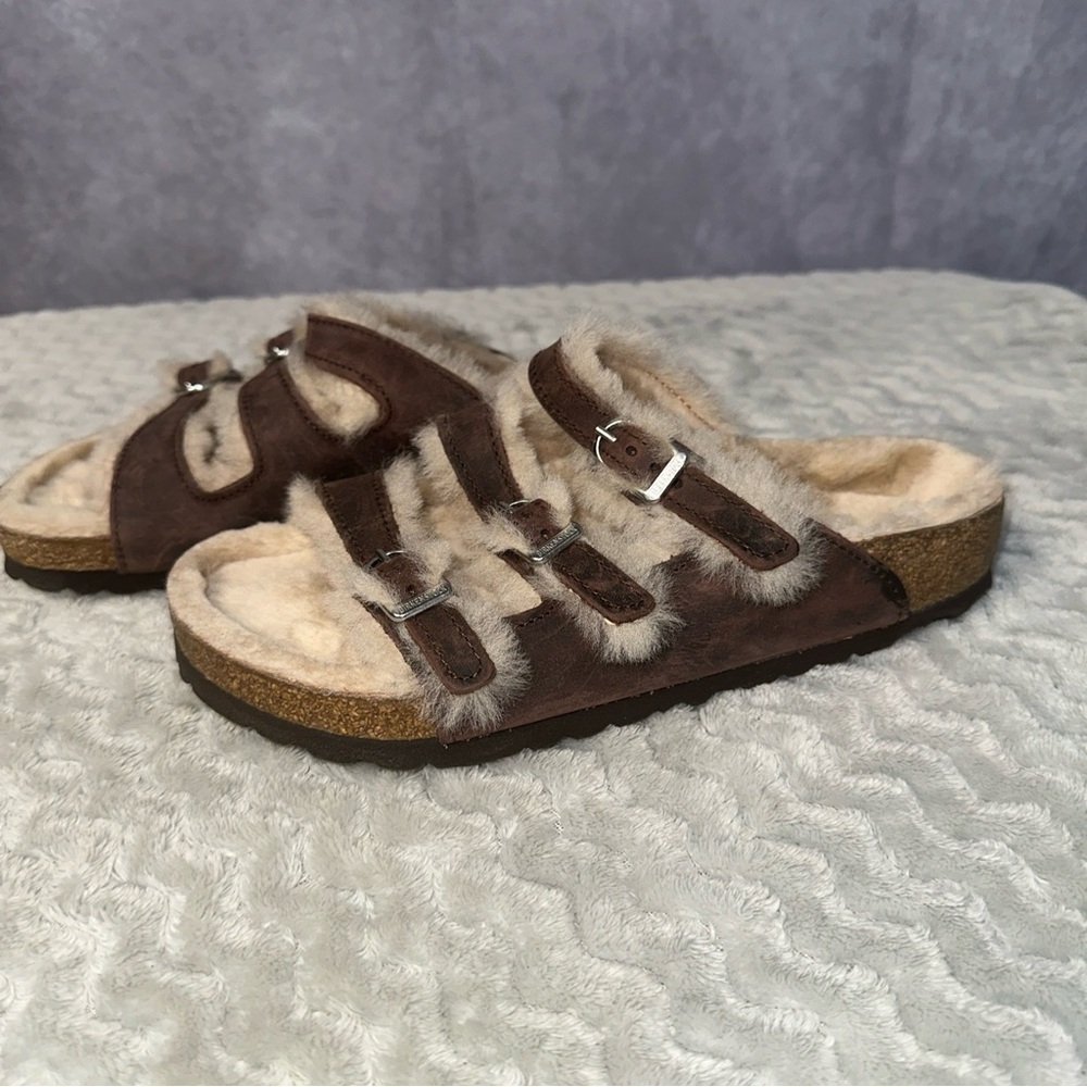 Birkenstock Florida Fresh Shearling Brown Oiled Women’s Size 7 Mens 5 38 - Picture 2 of 6